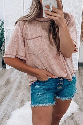 CLEARANCE Dusty Pink Exposed Seam Detail Loose T-shirt