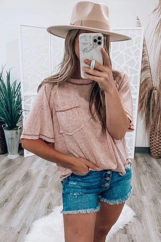 CLEARANCE Dusty Pink Exposed Seam Detail Loose T-shirt