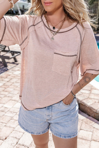 CLEARANCE Dusty Pink Exposed Seam Detail Loose T-shirt
