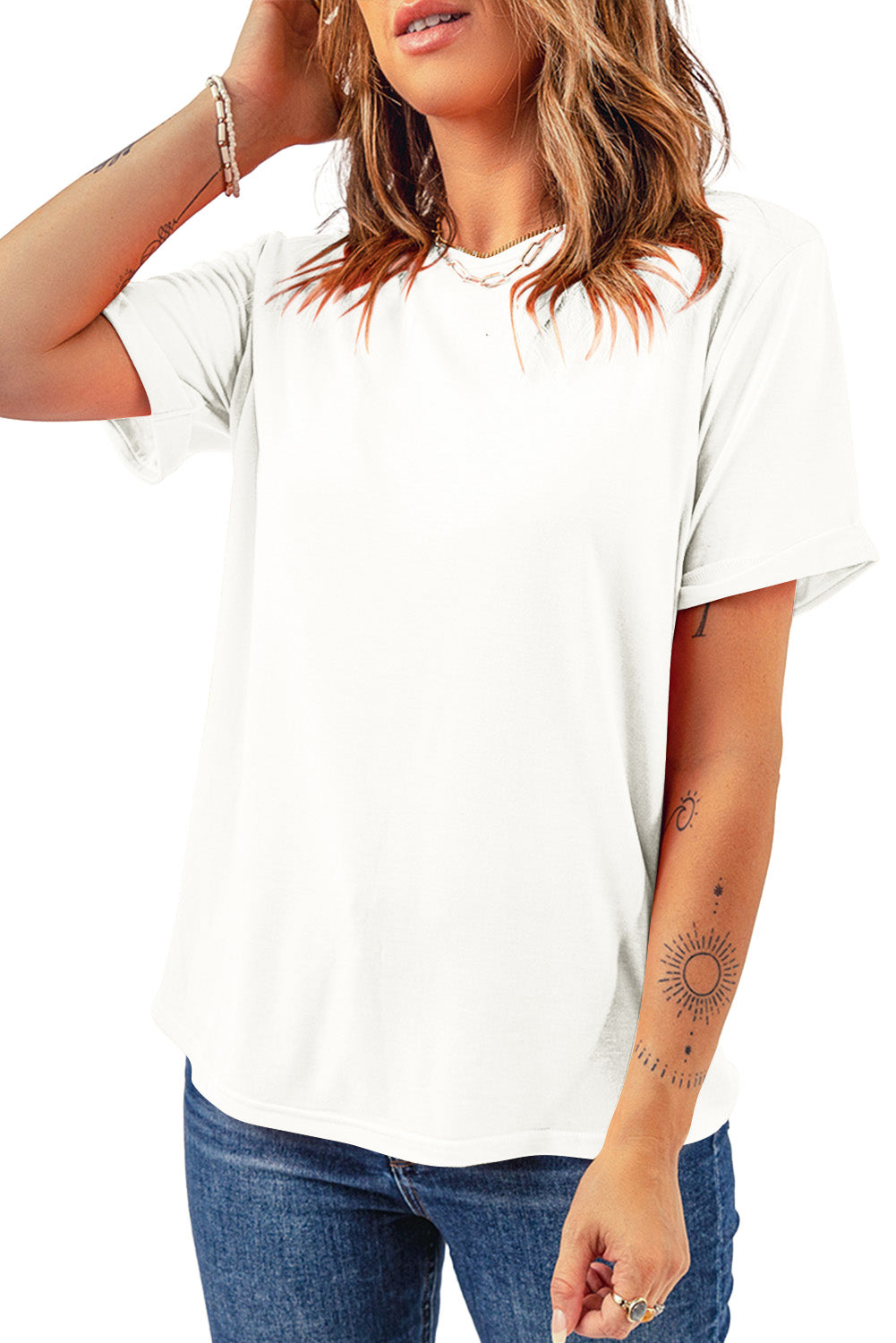 Casual Plain Crew Neck Tee black or white