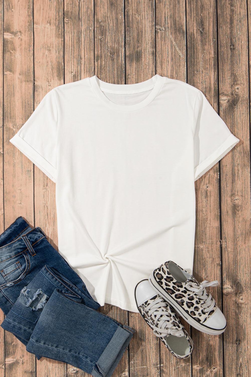Casual Plain Crew Neck Tee black or white