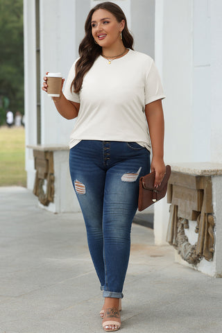 Casual Plain Crew Neck Tee black or white