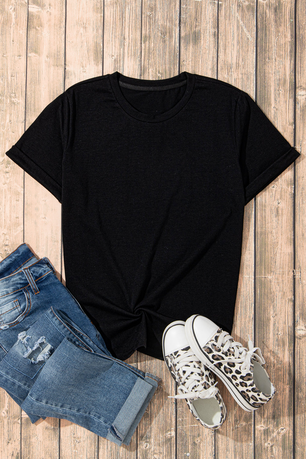 Casual Plain Crew Neck Tee black or white