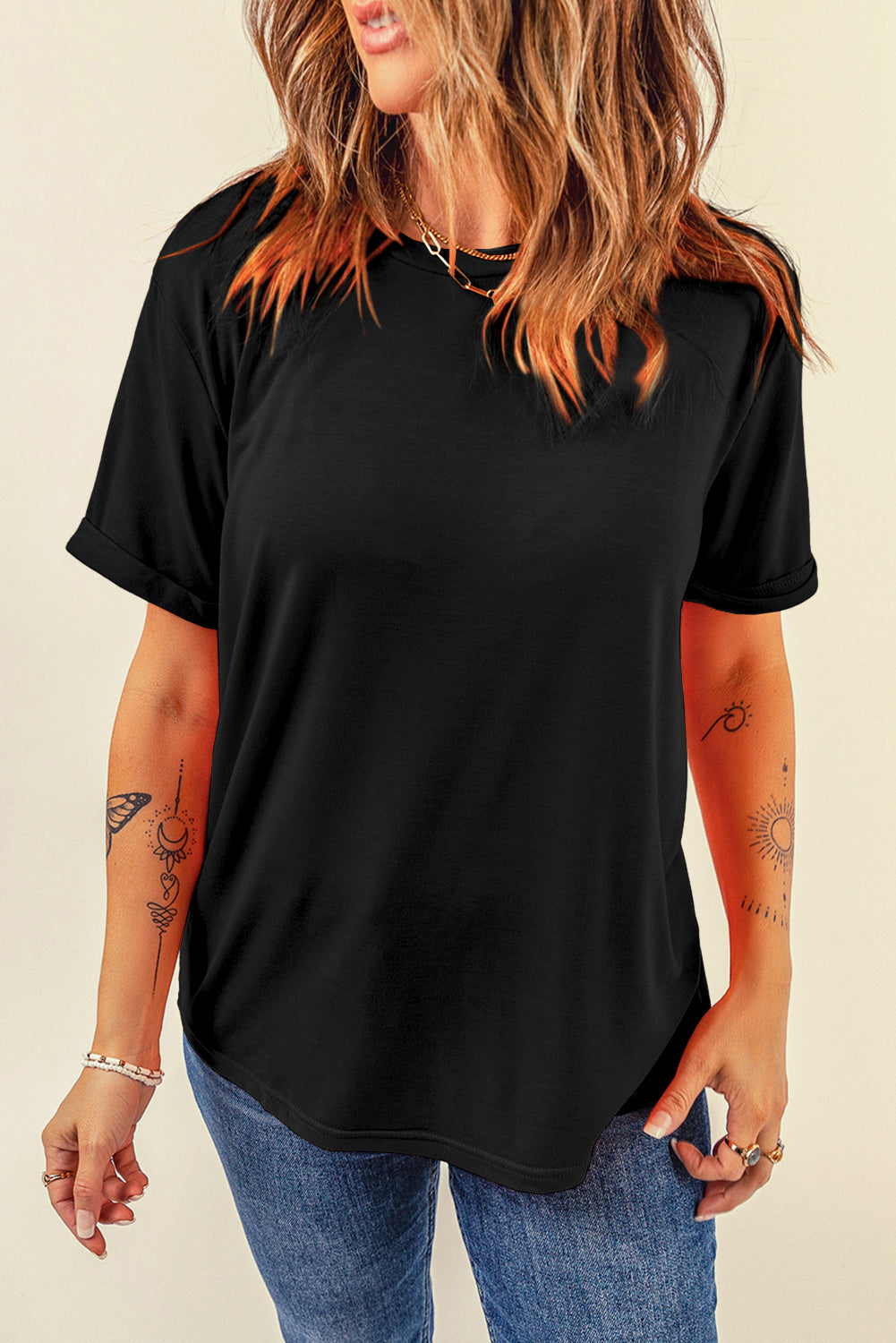 Casual Plain Crew Neck Tee black or white