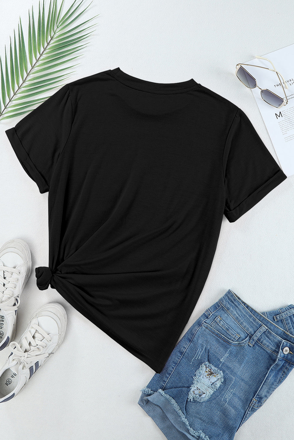 Casual Plain Crew Neck Tee black or white