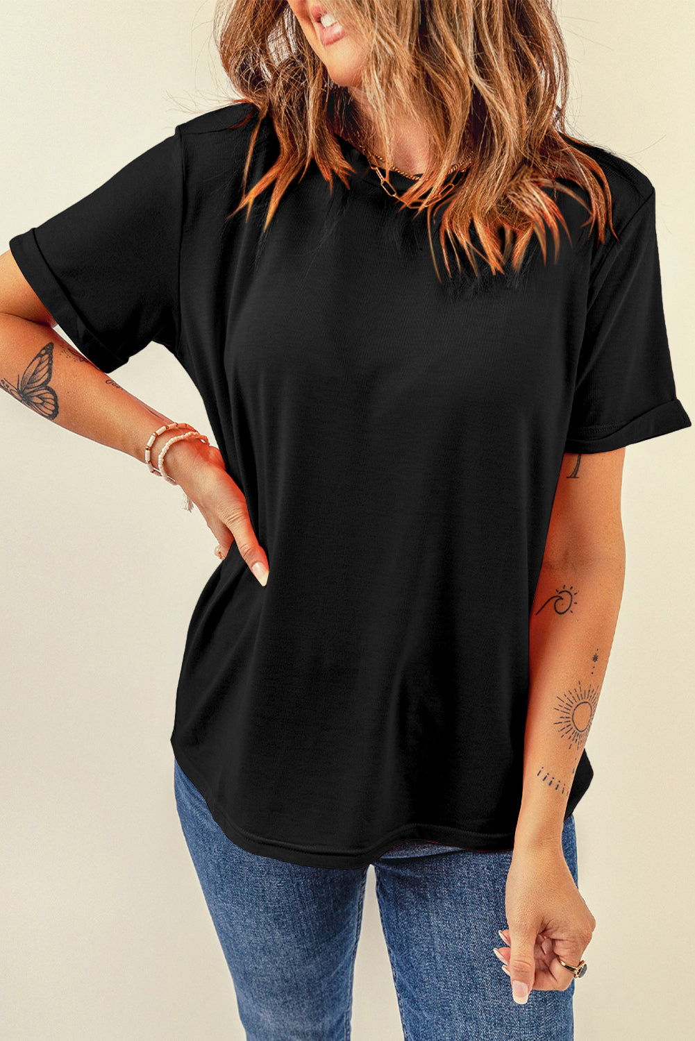 Casual Plain Crew Neck Tee black or white
