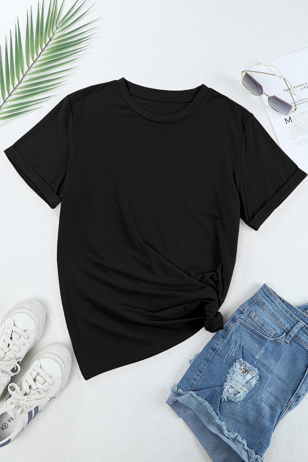 Casual Plain Crew Neck Tee black or white