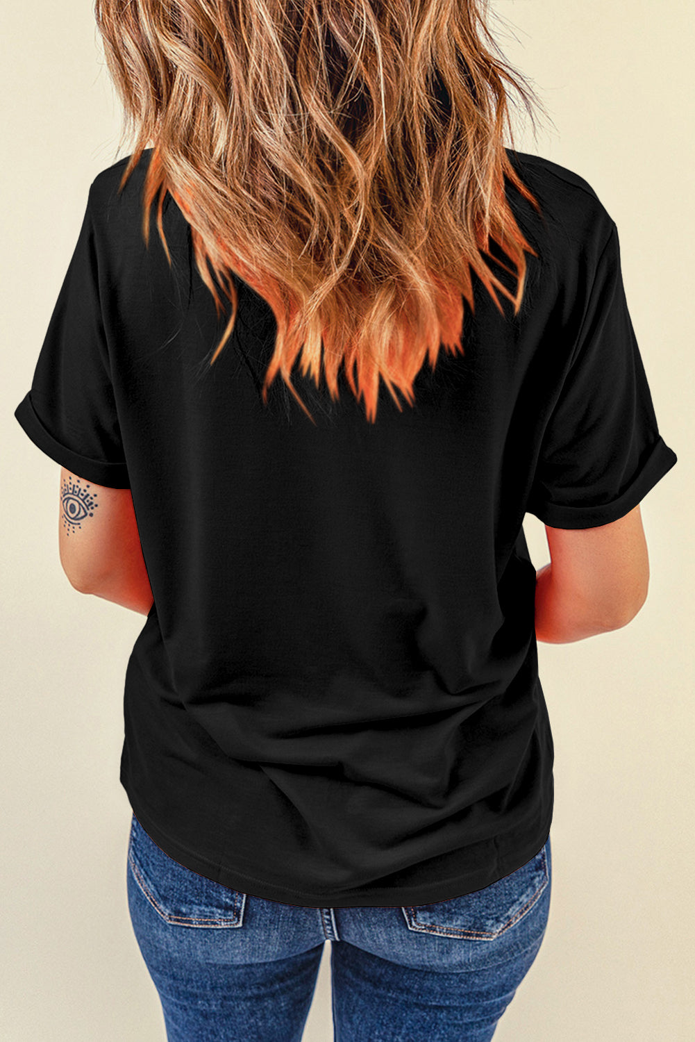 Black HOWDY Rhinestone  Crew Neck T Shirt