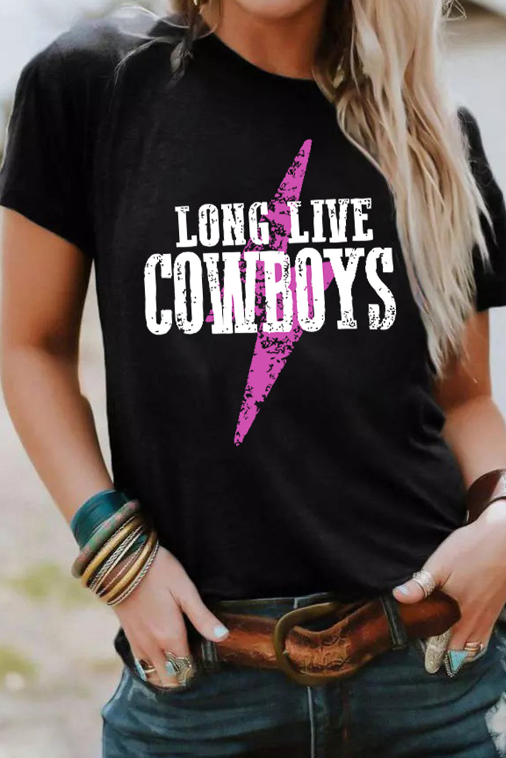 Black LONG LIVE COWBOYS Bolt Graphic Tee