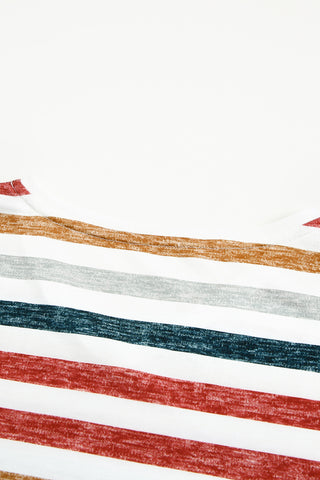 CLEARANCE Multicolor Stripes Print Short Sleeve Casual V Neck T Shirt