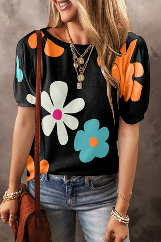 CLEARANCE Flower Print Bubble Sleeve Tee
