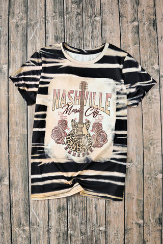CLEARANCE  Vintange Stripe Bleached NASHVILLE Guitar Graphic Tee