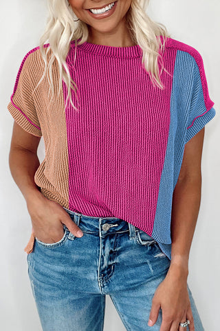 CLEARANCE Red Textured Colorblock Crew Neck T Shirt