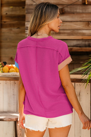 CLEARANCE Red Textured Colorblock Crew Neck T Shirt