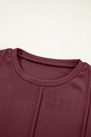 Red Dahlia Solid Exposed Seam Crew Neck Long Sleeve Top