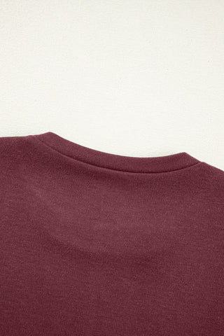 Red Dahlia Solid Exposed Seam Crew Neck Long Sleeve Top
