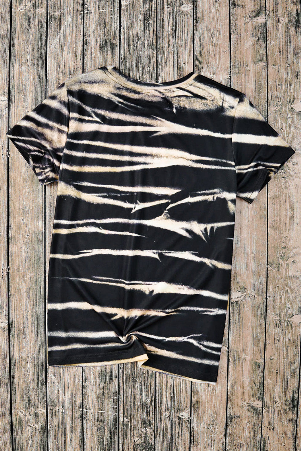 Blue Western Cow Striped Tie Dye Print Round Neck T Shirt