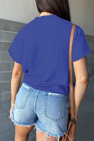 CLEARANCE Dark Blue USA Lettering Patch Notched Neck Loose Tee