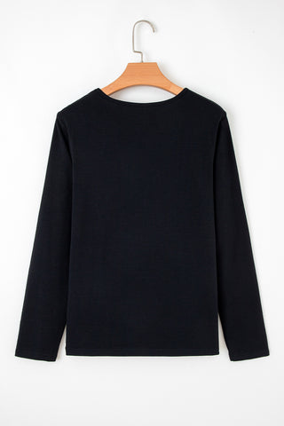 Black Asymmetric Seam Detail Solid Color Long Sleeve Top