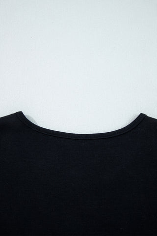 Black Asymmetric Seam Detail Solid Color Long Sleeve Top