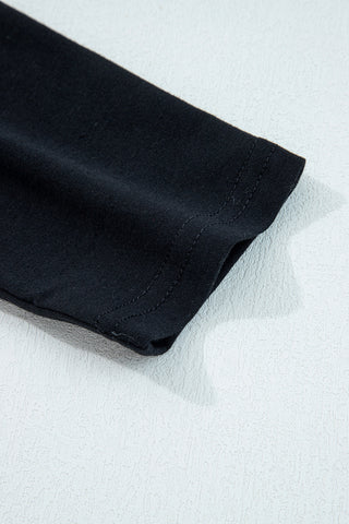 Black Asymmetric Seam Detail Solid Color Long Sleeve Top