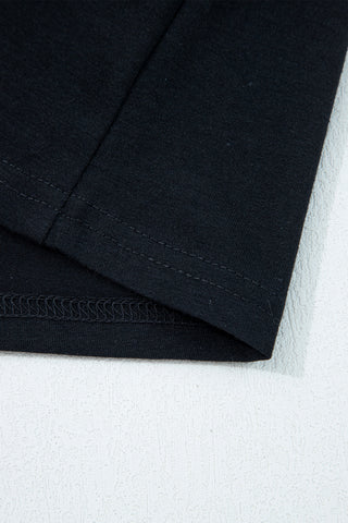 Black Asymmetric Seam Detail Solid Color Long Sleeve Top