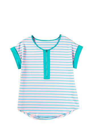 CLEARANCE Stripe Contrast Trim Half Zip T Shirt