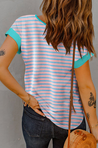 CLEARANCE Stripe Contrast Trim Half Zip T Shirt
