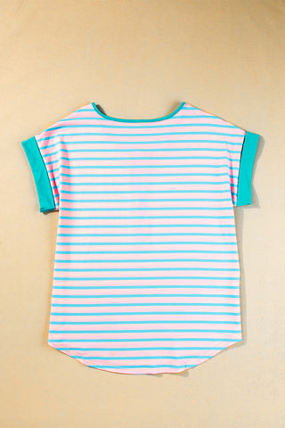 CLEARANCE Stripe Contrast Trim Half Zip T Shirt