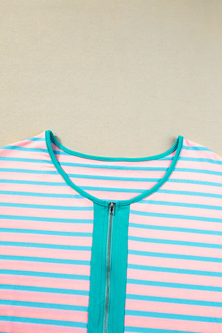 CLEARANCE Stripe Contrast Trim Half Zip T Shirt