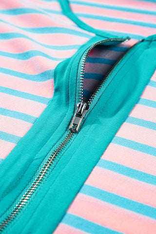 CLEARANCE Stripe Contrast Trim Half Zip T Shirt