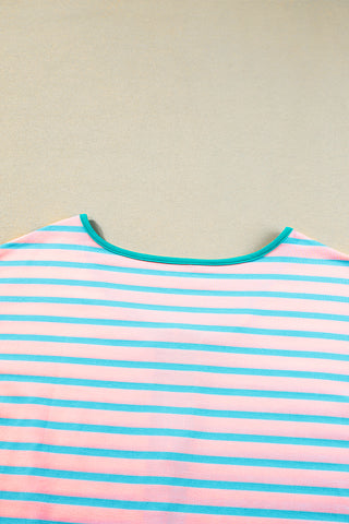 CLEARANCE Stripe Contrast Trim Half Zip T Shirt