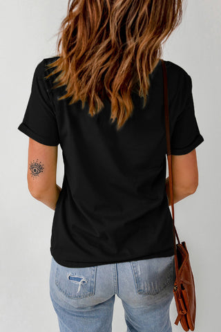 Black Western Pattern Print boot stitch Slim Fit Crew Neck T Shirt