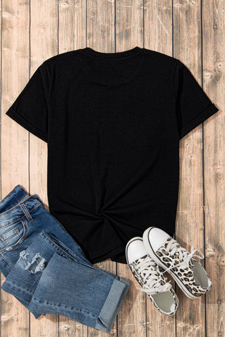 Black Western Pattern Print boot stitch Slim Fit Crew Neck T Shirt