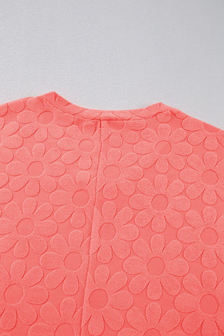 CLEARANCE Apricot Pink Oversized Floral Jacquard V Neck Long Sleeve Top