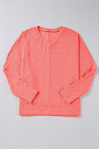 CLEARANCE Apricot Pink Oversized Floral Jacquard V Neck Long Sleeve Top