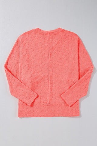CLEARANCE Apricot Pink Oversized Floral Jacquard V Neck Long Sleeve Top