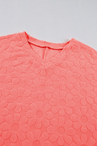 CLEARANCE Apricot Pink Oversized Floral Jacquard V Neck Long Sleeve Top