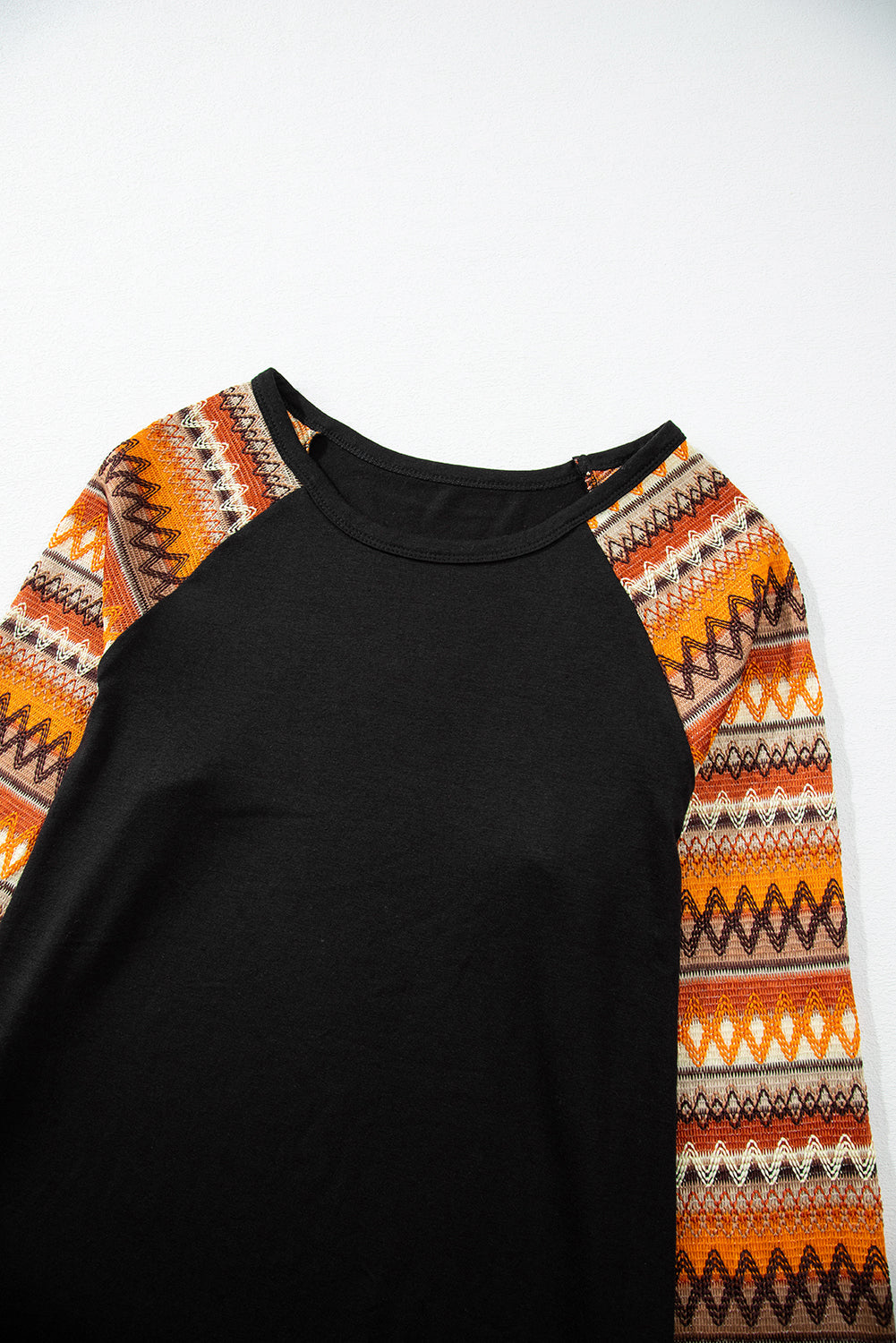 Orange Geo Print Raglan Patchwork Long Sleeve Tee