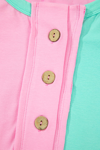 CLEARANCE Green Colorblock Half Buttons Henley T Shirt