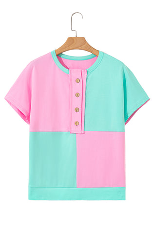 CLEARANCE Green Colorblock Half Buttons Henley T Shirt