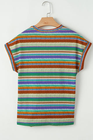 Multicolour Striped Twisted Hem Boho T-Shirt