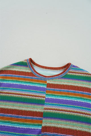Multicolour Striped Twisted Hem Boho T-Shirt