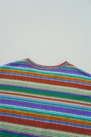 Multicolour Striped Twisted Hem Boho T-Shirt