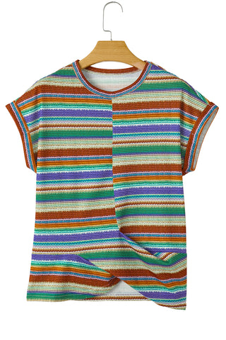 Multicolour Striped Twisted Hem Boho T-Shirt