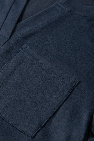 Dirty Blue Pocketed Notch V Neck Plain Top