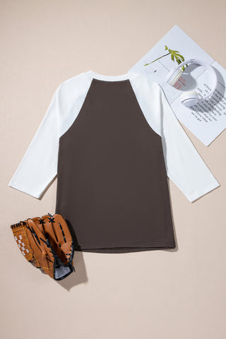 CLEARANCE Brown Western Yeehaw Graphic Vintage Raglan Long Sleeve Top