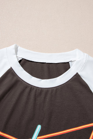 CLEARANCE Brown Western Yeehaw Graphic Vintage Raglan Long Sleeve Top