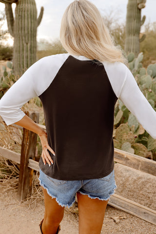 CLEARANCE Brown Western Yeehaw Graphic Vintage Raglan Long Sleeve Top