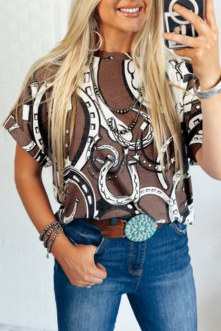 CLEARANCE Lucky Horseshoes Graphic Round Neck T-shirt